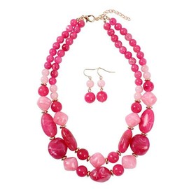 Ufraky Women's Acrylic Candy Color Double Layer Pendant Statement Necklace Earrings Set (8)