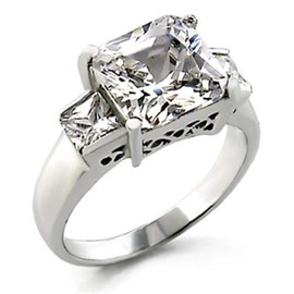YourJewelleryBox 21209 Sterling Silver Simulated Diamond Ring ANNIVESARY Three Stone Princess Size R SUA 9
