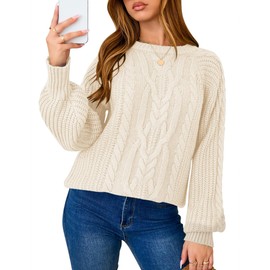 LOMON Cable Knit Sweater Women Oversized Long Sleeve Casual Chunky Pullover Fall Winter Top Woman Crew Neck Loose Fit Fashion Trendy Sweaters Apricot