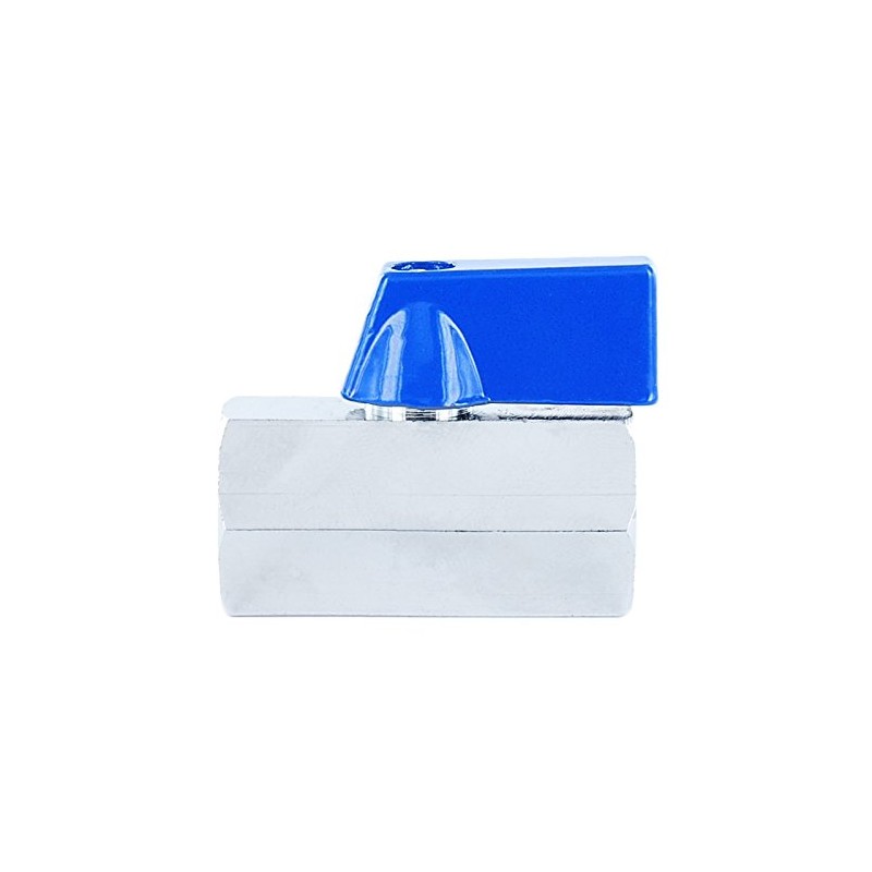 1/8 Inch Mini Ball Valve, Shut-Off Valve, Brass, Chrome-Plated, Blue