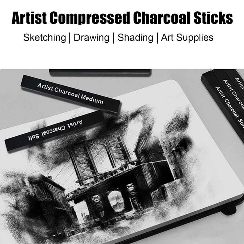 XQIGI Compressed Charcoal Sticks 6 PCS, Kneaded Rubber Erasers Large