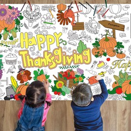 Aikitub Thanksgiving Coloring Poster/Tablecloth - Giant Coloring Poster Large Paper Coloring Banner for Thanksgiving Party Decorations Supplies