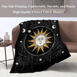 Naniopick Sun and Moon Blanket 350 GSM Boho Sun Flannel Blanket for Men Women Mystical Moon Throw Blanket Gifts Soft Cozy Fluffy Blanket for Couch Birthday Christmas Easter, 50"x60"