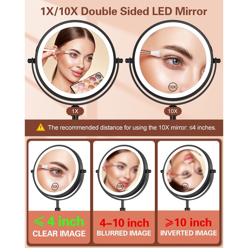 Benbilry Lighted Makeup Mirror with 10X Magnification & 3 Color