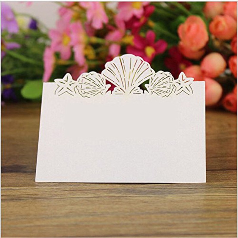 JOYJULY Pack of 50 Beach Themed Wedding Place Card Seashell