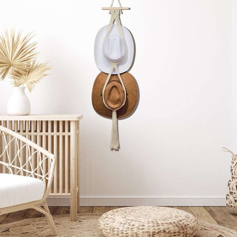 Yulejo Macrame Hat Hangers Boho Hat Rack Cowboy Hat Hanger