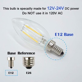 OPALRAY DC 12V 24V Power Input LED Candelabra Bulb, 2W 200Lm, 4000K Natural White Light, Dimmable with PWM DC Dimmer, Torpedo Tip, 25W Incandescent Equivalent, 12V-24V DC Low Voltage Supply, 5-Pack