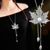 Canadian Maple Leaf Pendant Necklace Crystal Fall Maple Leaves Long
