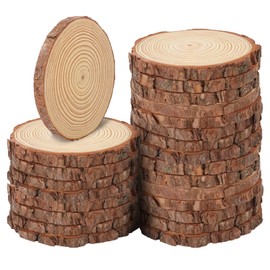 Geytetqi 24 PCS Unfinished Wood Slices for Centerpieces, 6.3-7 Inch Natural Wood Slices with Tree Bark Pine and Wood Rounds Discs for DIY Crafts, Centerpieces, Art & Decor