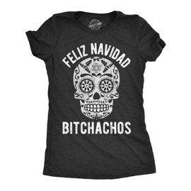 Womens Feliz Navidad Bitchachos T Shirt Funny Graphic Sarcastic Christmas Tee Funny T Shirts Christmas Tops for Women Cool Cinco De Mayo Top Women's Black S