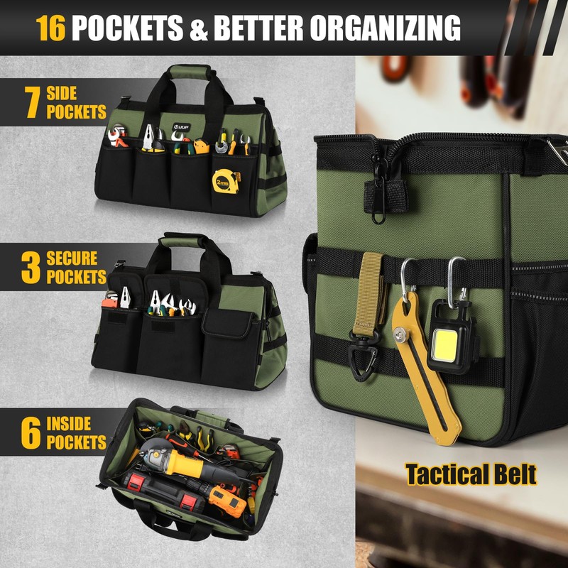 UUP 18-Inch Large Tool Bag, 16-Pocket Portable Tool Box Organizer
