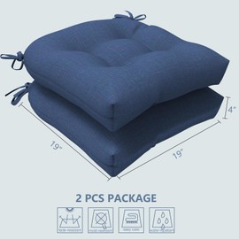 LVTXIII Outdoor/Indoor U-Shaped Wicker Seat Cushion, Decorative Tufted Chair Pads Seat Cushions Set for Patio Garden Home Office Furniture, 19”x19”x4”, 2 Pack, Navy Textured