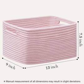 UBBCARE 2 Pack Woven Storage Basket for Shelves,Cotton Rope Basket for Toys, Books, Towels, and Clothes,Cute Baskets for Gifts,13''Lx9''Wx7.5''H, Pink