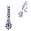 AZARIO LONDON Lavender Crystal Stone Trendy Flowers Design Sterling Silver