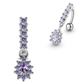 AZARIO LONDON Lavender Crystal Stone Trendy Flowers Design Sterling Silver Belly Bars Piercing