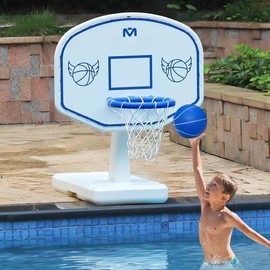 Solar Pool Basketball Hoop with Lights  Oversized Toys 2 Balls/Pump for Poolside Water Game LED Goal Inground & Deck - Swimming Kids Adults - Size: Pool Basketball Hoop