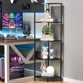 Greatseas Book Shelf Corner Shelf, 5 Tier Corner Bookshelf Display Shelf for Living Room Decor, 44.1" Standing Shelf Bookcase Organizer, Marble Black Storage Shelves for Bedroom, Bathroom, Small Space