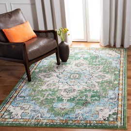 SAFAVIEH Madison Collection MAD473Y Boho Chic Medallion Distressed Non-Shedding Living Room Bedroom Accent Area Rug, 3' x 3' Square, Green / Turquoise