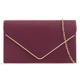 UShopUK Plain Faux Leather Bridal Prom Wedding Evening Party Purse Shoulder Bag, burgundy