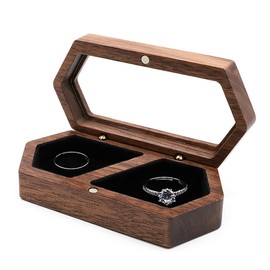 Wood Double Ring Box Jewelry Box Engraved Wooden Ring Holder for 2 Rings Engagement Proposal Wedding Ceremony Ring Bearer Box Valentine's Day Mother's Day Christmas Romantic Gifts for Women Black