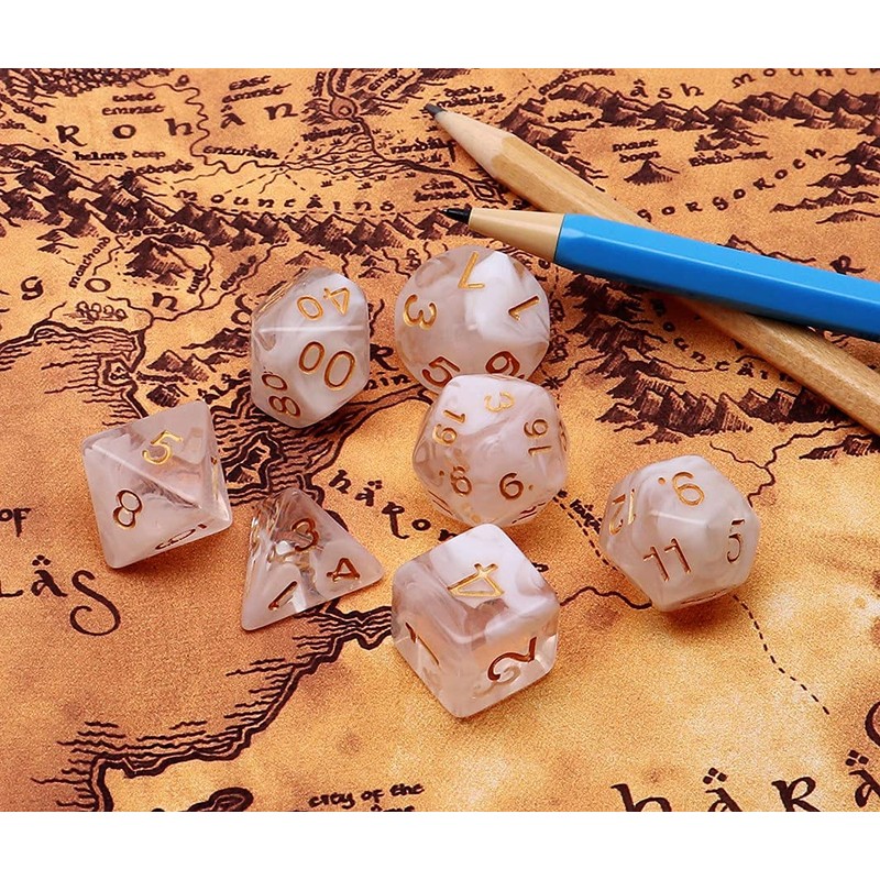 CREEBUY DND Dice Set 7Pcs Transparent Mix White Cloud Dice