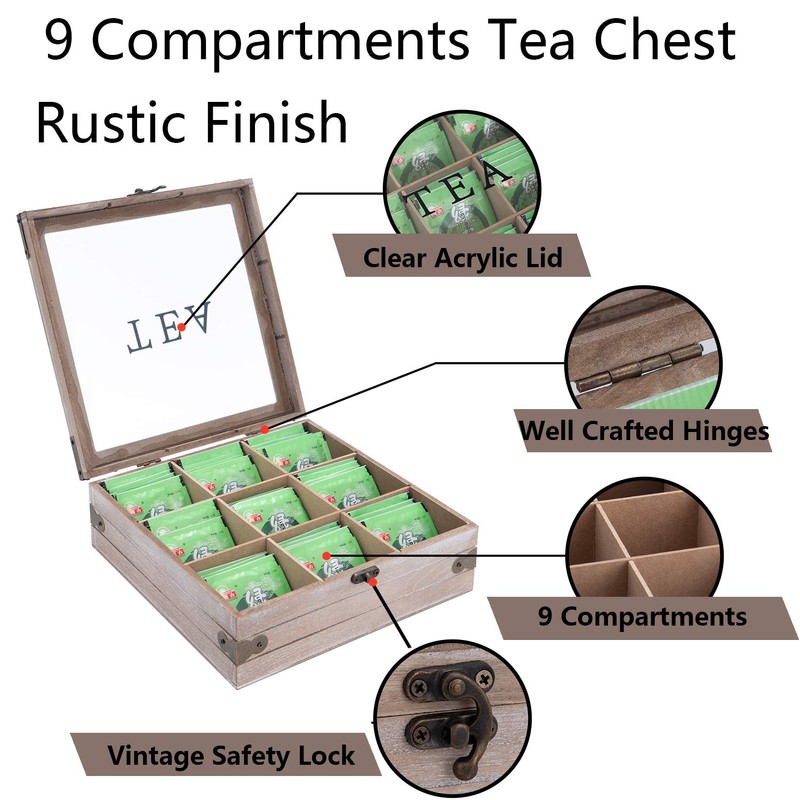 handrong Tea Box Organizer - Rustic Tea Bag Storage,Teas Bag