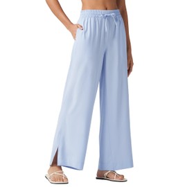Willit Women's Wide Leg Pants Swim Beach Pants UPF 50+ Lightweight Travel Quick Dry Sun Protective 31" Light Blue M