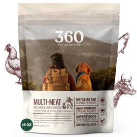 360 Pet Nutrition 360 Pet Nutrition Freeze-Dried Raw Dog Food, High Protein, Complete Balanced Meal with Beef, Chicken,Organs, Whitefish, Omega-3, Fruit&Veg, Superfoods, No Fillers, 16oz Food/Bites/Kibble (Multi Meat)