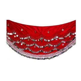 Dancers World ltd Belly Dance Hip Belt Scarves Dancing Costume Coin Hip Scarves Belts (Red Silver), M/L - UK 14 - 16/18 (VSB012)