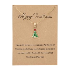 ShiQiao Spl Christmas Tree Necklace for Women Girls Christmas Gifts for Freinds Xmas Tree Pendant Necklace With Greeting Card