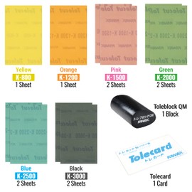 Tolecut Starter Kit - Full Sheet QM, PSA Sanding Sheets for Nibs, Runs and Imperfections, SP9739, K800 - K3000, 10 Sheets + 1 Toleblock + 1 Tolecard