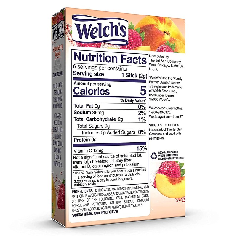 Welch's Strawberry Peach Singles To Go Drink Mix, 0.48 OZ