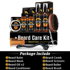 Beard Kit for Men Grooming & Care W/Beard Wash,3 Packs Beard Oil,Beard Balm Leave-in Conditioner Premium Gifts for Men Dad Husband