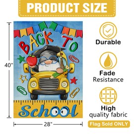 Dyrenson Back to School Bus Gnome 28 x 40 House Flag Double Sided