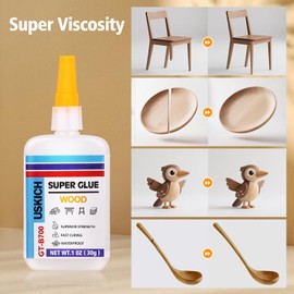 Super Glue for Woodwork with Anti Clog Cap. 6 x 1 fl oz,CA Glue - Clear Adhesive Cyanoacrylate Glue for Furniture, Garden, Crafts, DIY, Metal to Wood, Quick Dry