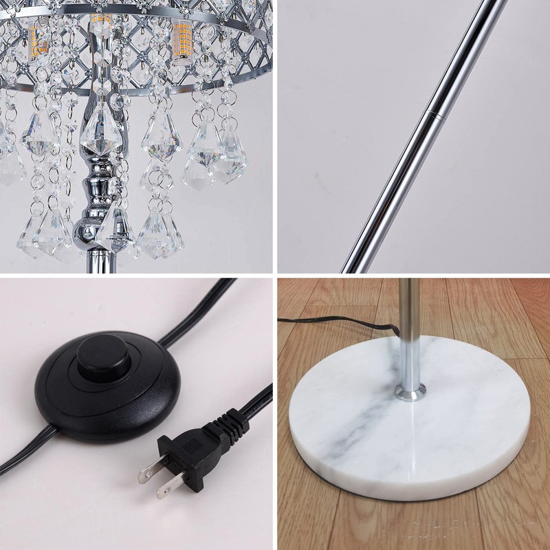 Hsyile KU300256 Mini European Crystal Floor Lamp for Living Room,Bedroom,Office,Chrome
