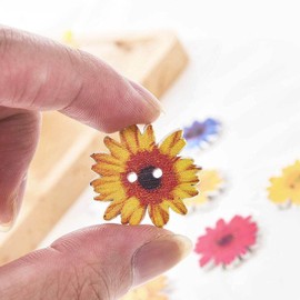 100PCS Wooden Buttons Sewing 2-Holes Scrapbooking Button Crafts Flower Shape (25mm)