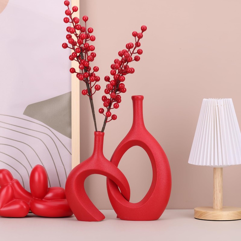 Dark Red Unique Hollow Bud Vases Set of 2,Modern Snuggle