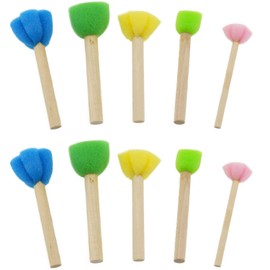Sponge Stamp DGZZI 2Sets Mini Cute Round and Flower Shapes Painting Brush with Wooden Handle for Children Painting, DIY, Craft, Scrapbooking, Drawing, Ink, Card Making, Multicolor Paint Sponges Brush