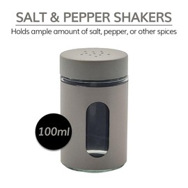 Natural Salt & Pepper Shakers 4 Pack – Glass & Metal Seasoning Dispensers with Viewing Window, 100ml (Natural)