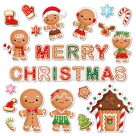 Whaline 40Pcs Christmas Thick Gel Clings Cartoon Gingerbread Man Candy House Window Gel Decals Reusable Merry Christmas Window Clings for Home Classroom Nursery Christmas Party Supplies Gift