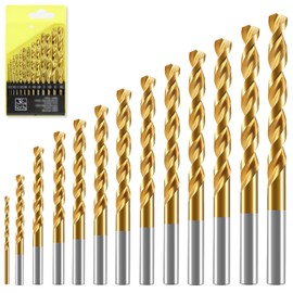 AYNKH 14pcs HSS Twist Drill Bit Set,Metric High Speed Steel Set, M35 Cobalt Titanium Coated Metal Bits Tool, Straight Shank 1mm-6.5mm for Drilling Wood, Metal & Plastic