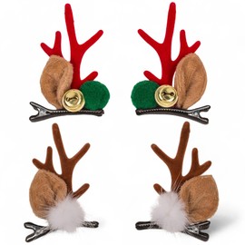 MIJOMA Reindeer Hair Clips - Festive Hair Accessories for Christmas, 2 Pairs, 2 Designs, 5 x 7 cm