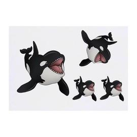 4 x 'Happy Orca Whale' Temporary Tattoos - Water Resistant, Skin-Safe, Non-Toxic Transfers, Mixed Sizes (TO00079562)