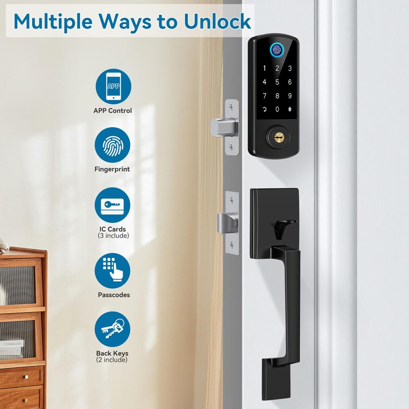 Keyless Entry Door Deadbolt with Handle Set, BEBASIA Fingerprint APP