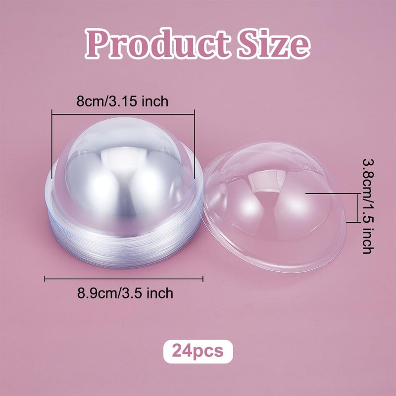 OLYCRAFT 24Pcs Half Ball Dome 8cm Clear Plastic Domes Candy