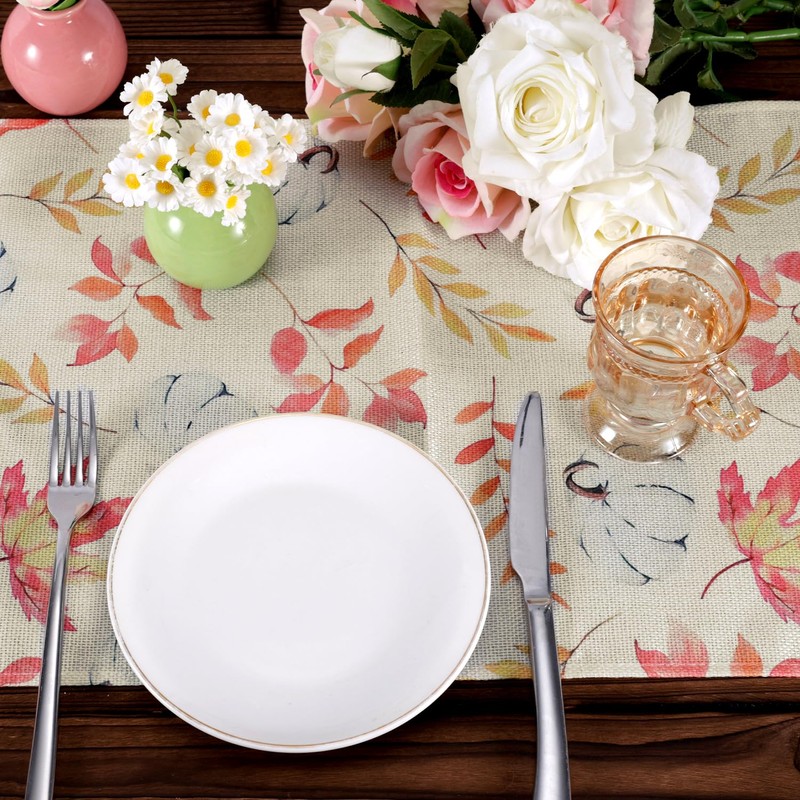 Thanksgiving Table Runner, 72x13in Pumpkin Fall Maple Leaves Table Runner