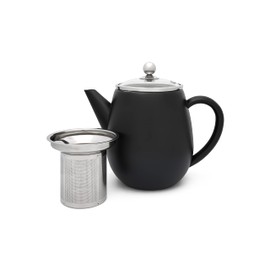 Bredemeijer Small Black Double-Walled Stainless Steel Teapot 1.1 Litre with Filter Strainer for Preparing Loose Tea