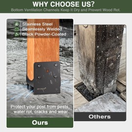 DIY DECK Heavy Duty Stainless Steels U-Shape Wet Concrete Fence Post Holder 4"x4" (Actual 3.5 "x3.5) Base Anchor Bracket with Air Flow Channel for Terrace Post Base, Fences, Wood Gazebo, 2Pack