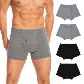 ShieldEase Washable Incontinence Underwear for Men - Cotton Urinary Leakproof Boxer Briefs with Fly, Front & Rear Protection 120 ml Absorbency (2 Gray + 2 Black, 4XL)
